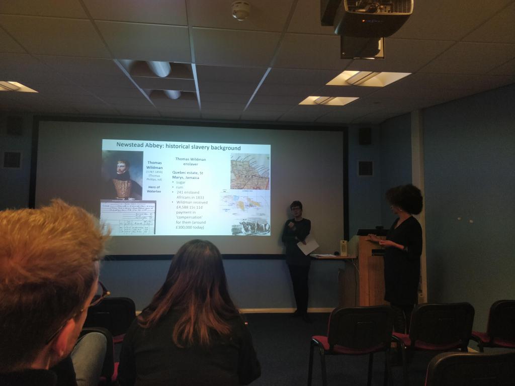 Workshops - Dr Susanne Seymour (Uni of Nottingham) with Lisa Robinson (Bright Ideas, Nottingham) reflecting on Slave legacies digital media work connected with Newstead Abbey 